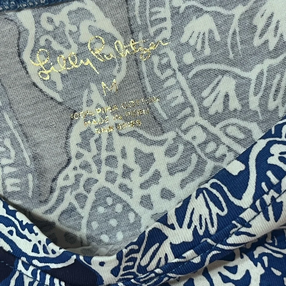 Lilly Pulitzer Preston in Deep Indigo Turtle, Navy, White 3/4 Tie Sleeves size M - Picture 8 of 9